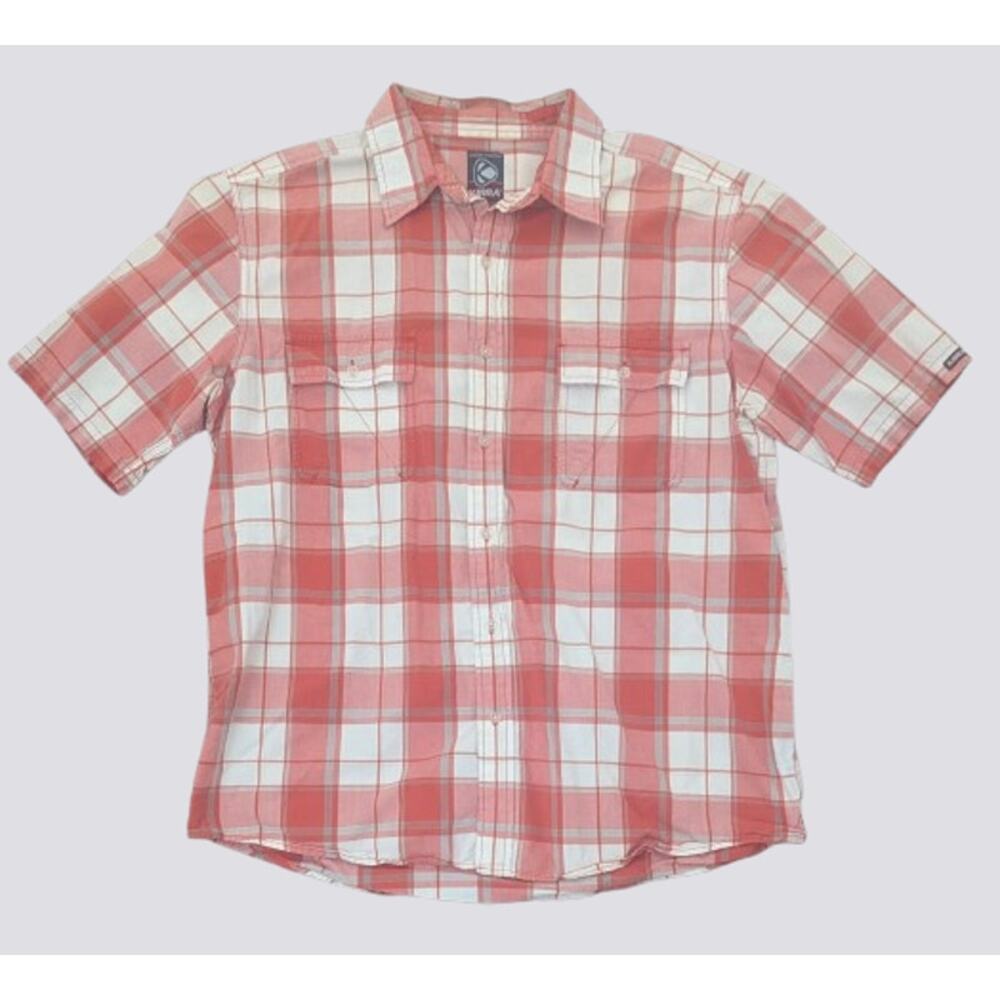 KIRRA Mens Short Sleeve 100% Cotton Plaid Check Button Front Shirt Size Large